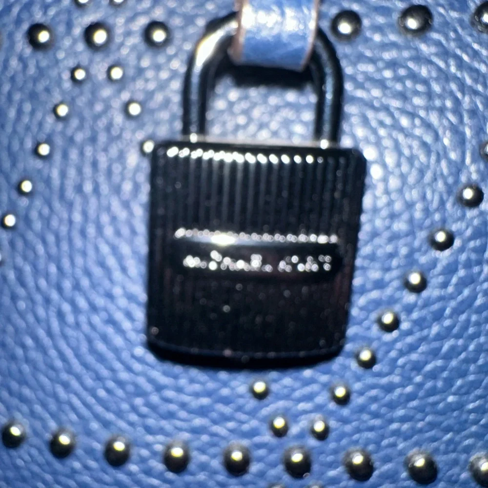 Michael Kors Navy Blue Adele Studded Women's Shoulder‎ Bag with Lock Charm - Picture 7 of 15